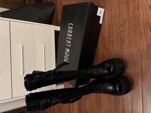 Dolls Kill Black Knee High Lace Boots